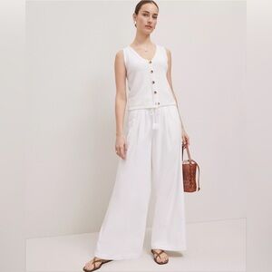 Ann Taylor Weekend Collection Easy Fit Wide-Leg Pant Linen Blend / Size M/ White